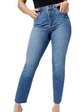 Good American Good Classic Hi-Rise Raw Hem Jeans Size 8